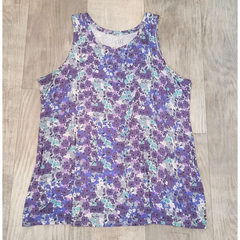 LOGO Lori Goldstein Plus Size 3X Tunic Top Purple Green Floral Sleeveless Tank